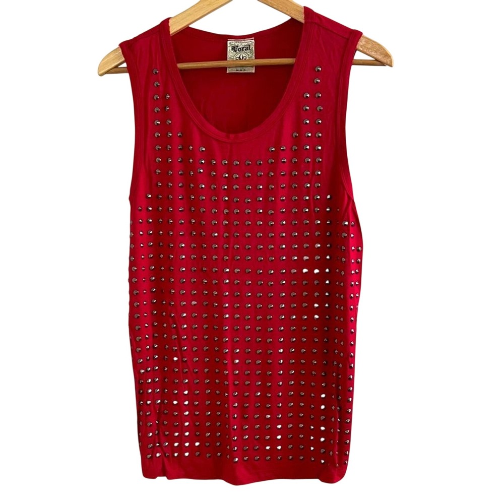Vocal | Women's M, Studded Sleeveless Top, Raw Hem Edges‎